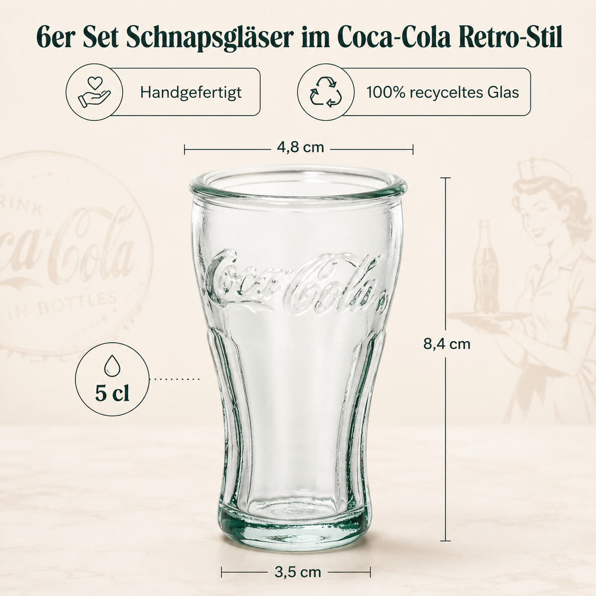 Coca-Cola Glas Set 12-teilig mit Trinkgläsern & Schnapsgläsern | Retro Gläser aus Recyclingglas