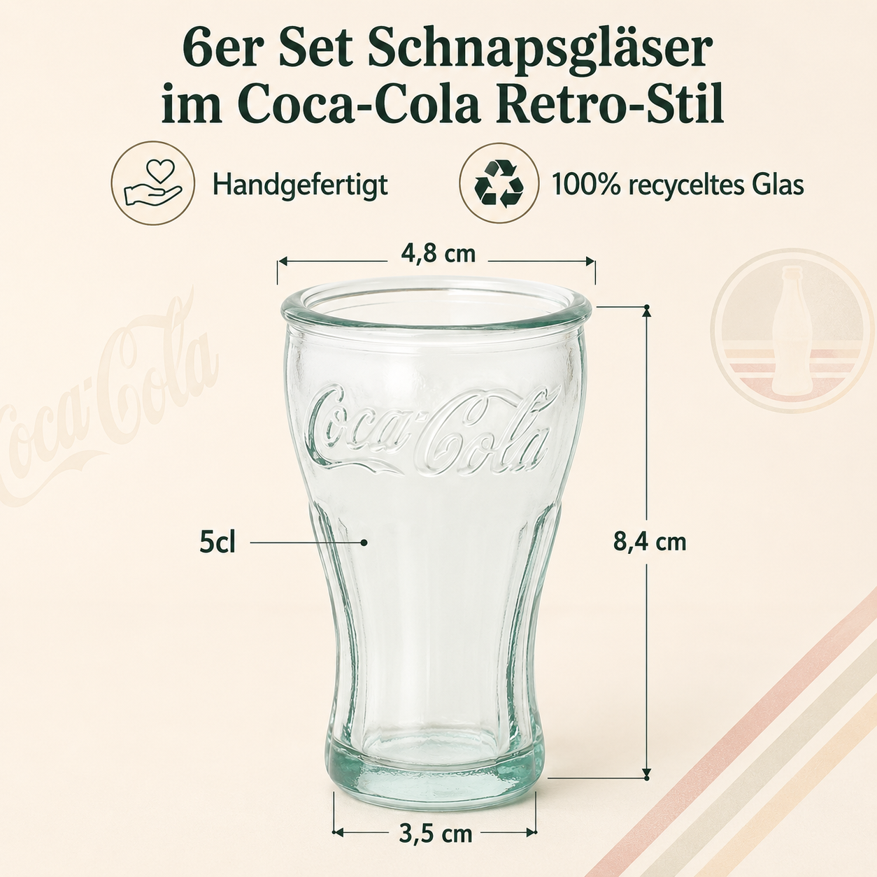  Coca-Cola Schnapsglas mit Produktangaben