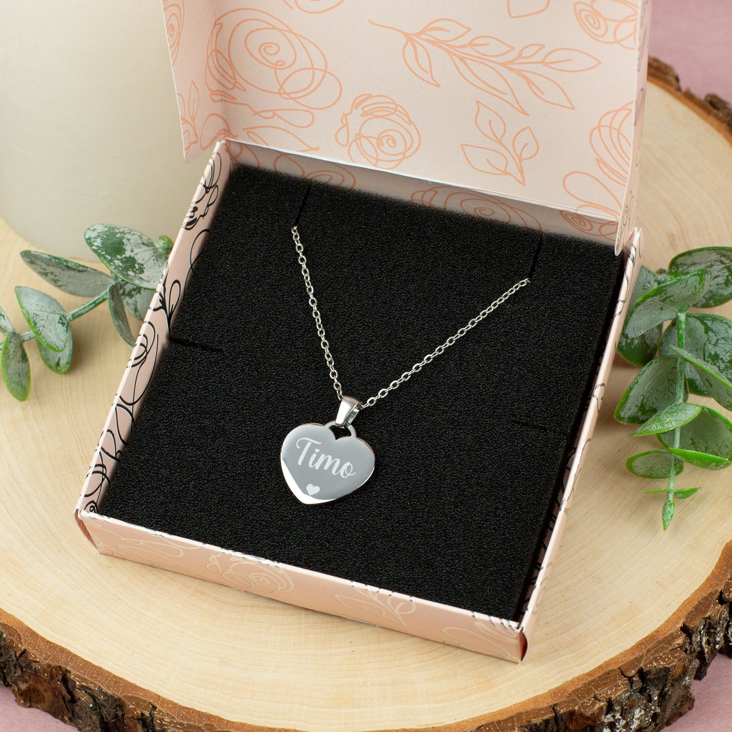 Silberne Herz-Halskette mit Namensgravur 