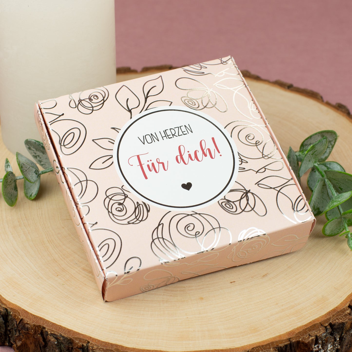 Geschenkbox mit Silberfolienprägung "Von Herzen für dich!"