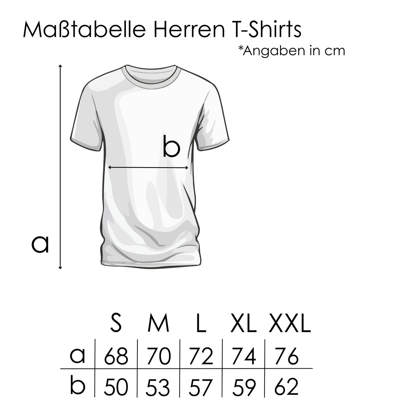 Maßtabelle Größentabelle Männer T-Shirts für Herren