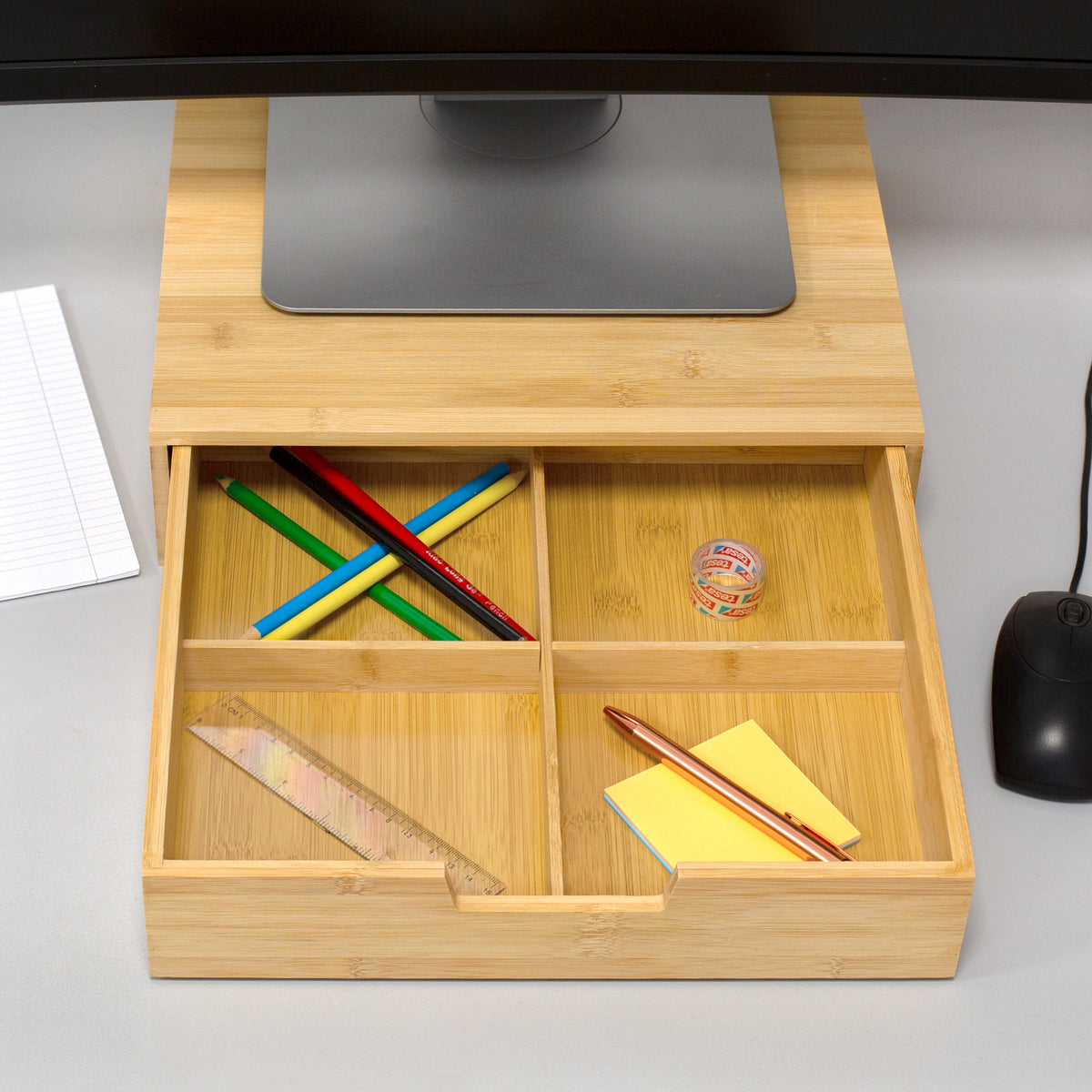 Bambusbox mit Schublade und vier Fächern vielseitig als Organizer verwendbar
