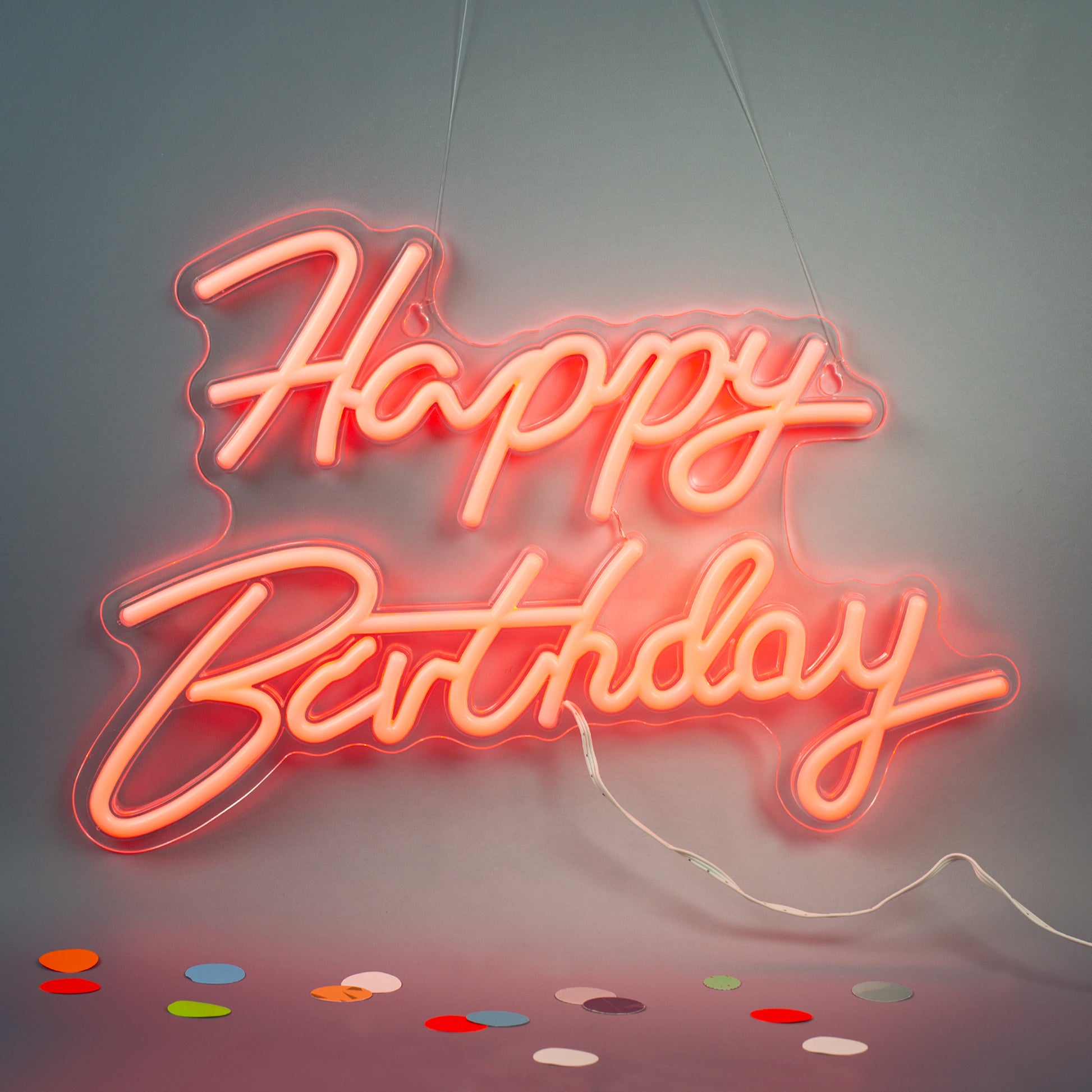Happy Birthday Schild mit roter LED Beleuchtung