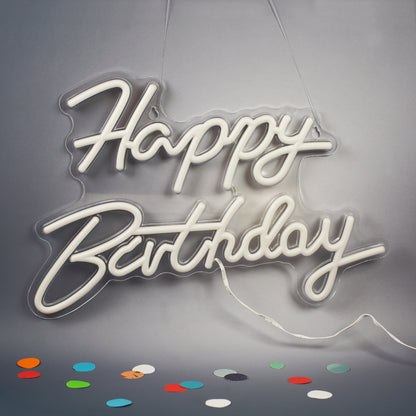 Happy Birthday Schild unbeleuchtet aus Acrylglas mit weißem Schriftzug