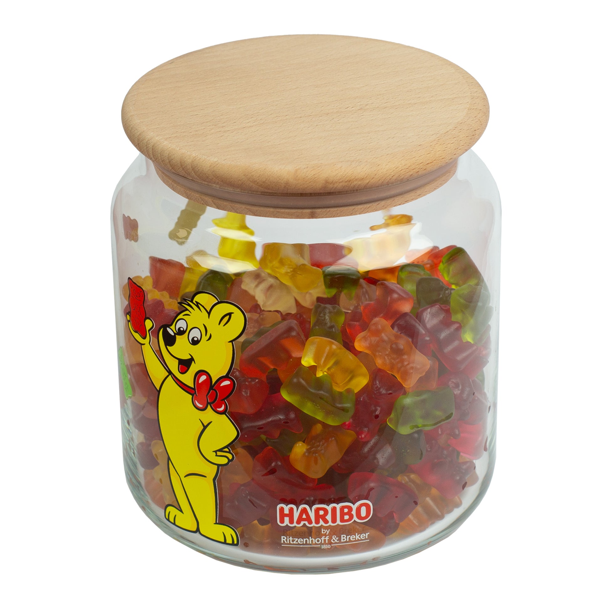 HARIBO Vorratsglas von Ritzenhoff & Breker mit Goldbär Motiv, Holzdeckel und 1,1 Liter Volumen