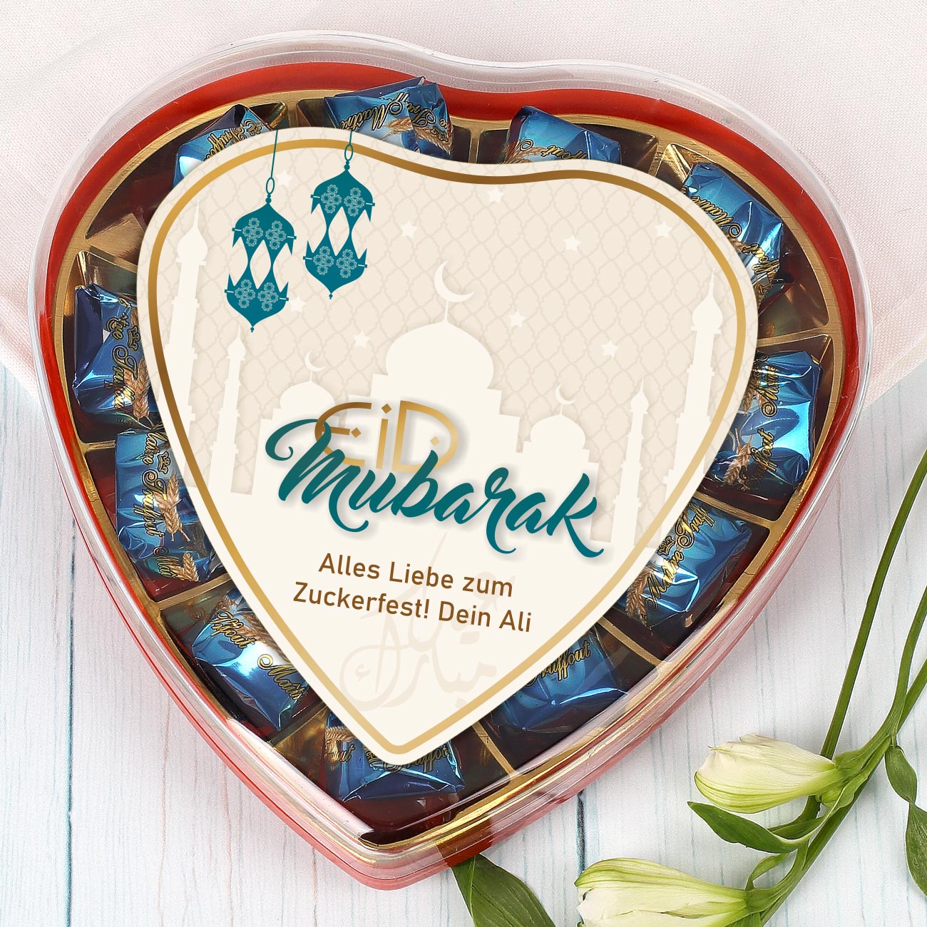 Schönes Pralinenherz mit zartschmelzender Schokolade