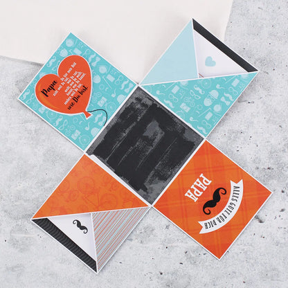 Aufgeklappte Explosionsbox für Wünsche zum Vatertag