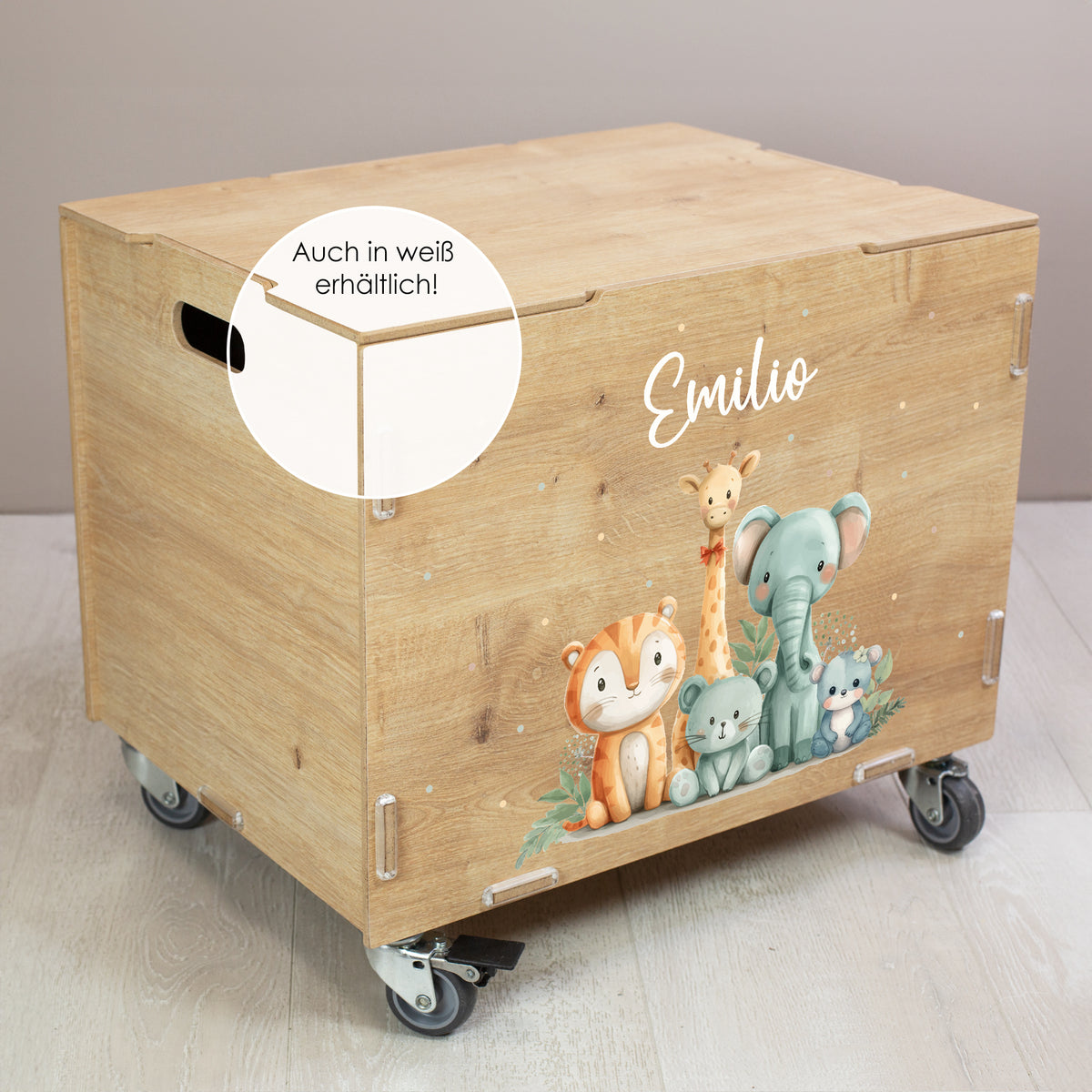Personalisierte Rollbox aus Holz 'Tierfreunde' von clipfritz® mit Name –