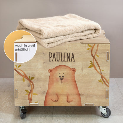 Personalisierte Rollbox aus Holz mit Bären-Motiv von clipfritz | Spielzeugkiste für Kinder mit Name