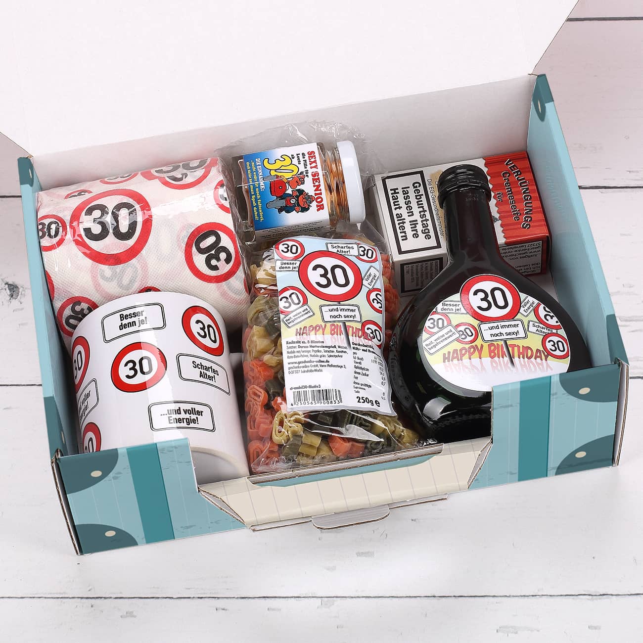 Koffer zum 30.Geburtstag für Frauen gefüllt mit 8 lustige Geschenken. –