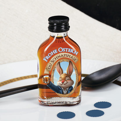 Osterschnaps 'Du Schnapshase' | Mini Likörflasche mit Hasenmotiv | Fruchtlikör oder Kräuterlikör