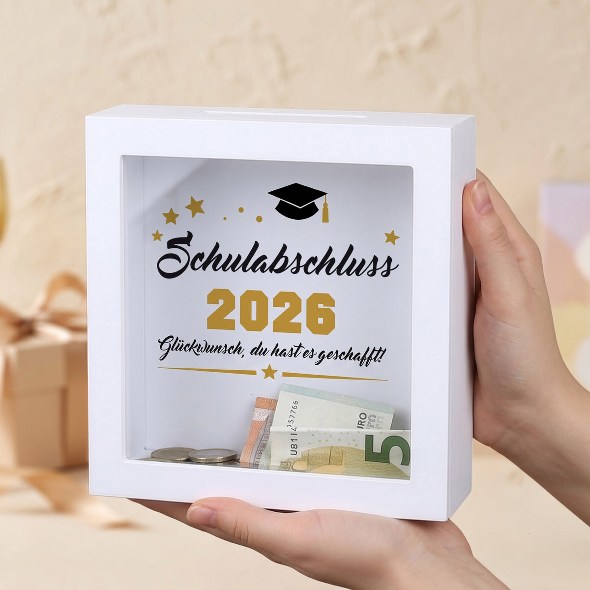 Geldgeschenk Bilderrahmen Spardose zu Schulabschluss, Abitur, Bachelor, Master & Ausbildung