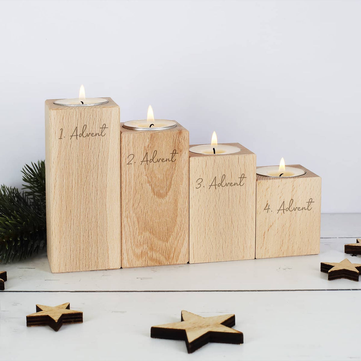 Holz Adventskranz Teelichthalter mit Gravur –