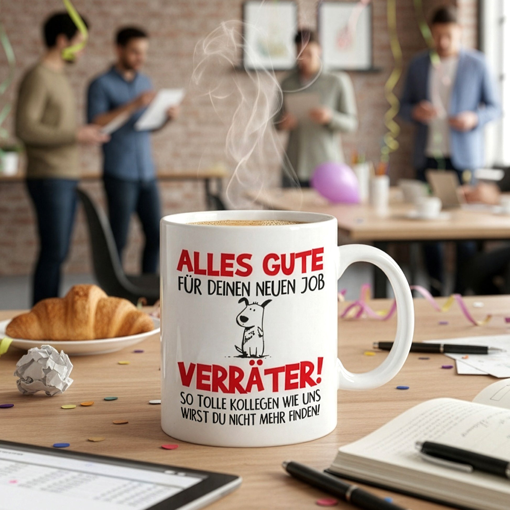Lustige Keramiktasse als Abschiedsgeschenk für Kollegen im Büro