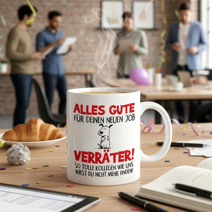 Lustige Keramiktasse als Abschiedsgeschenk für Kollegen im Büro