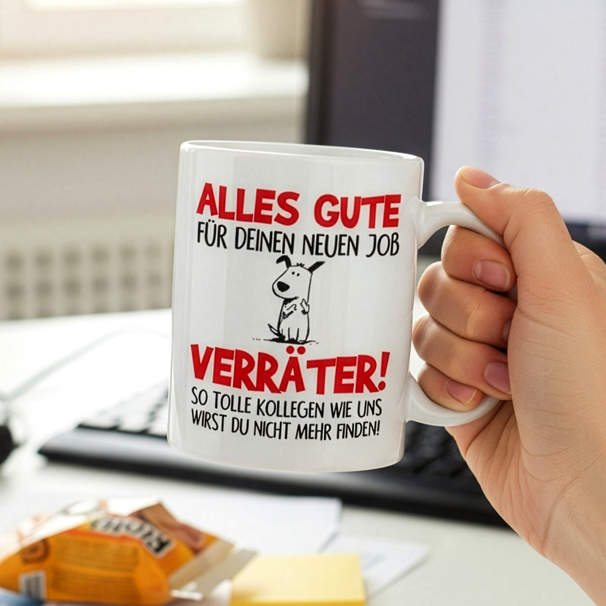 Lustige Tasse 'Alles Gute für deinen neuen Job, Verräter!' f. Kollegen –