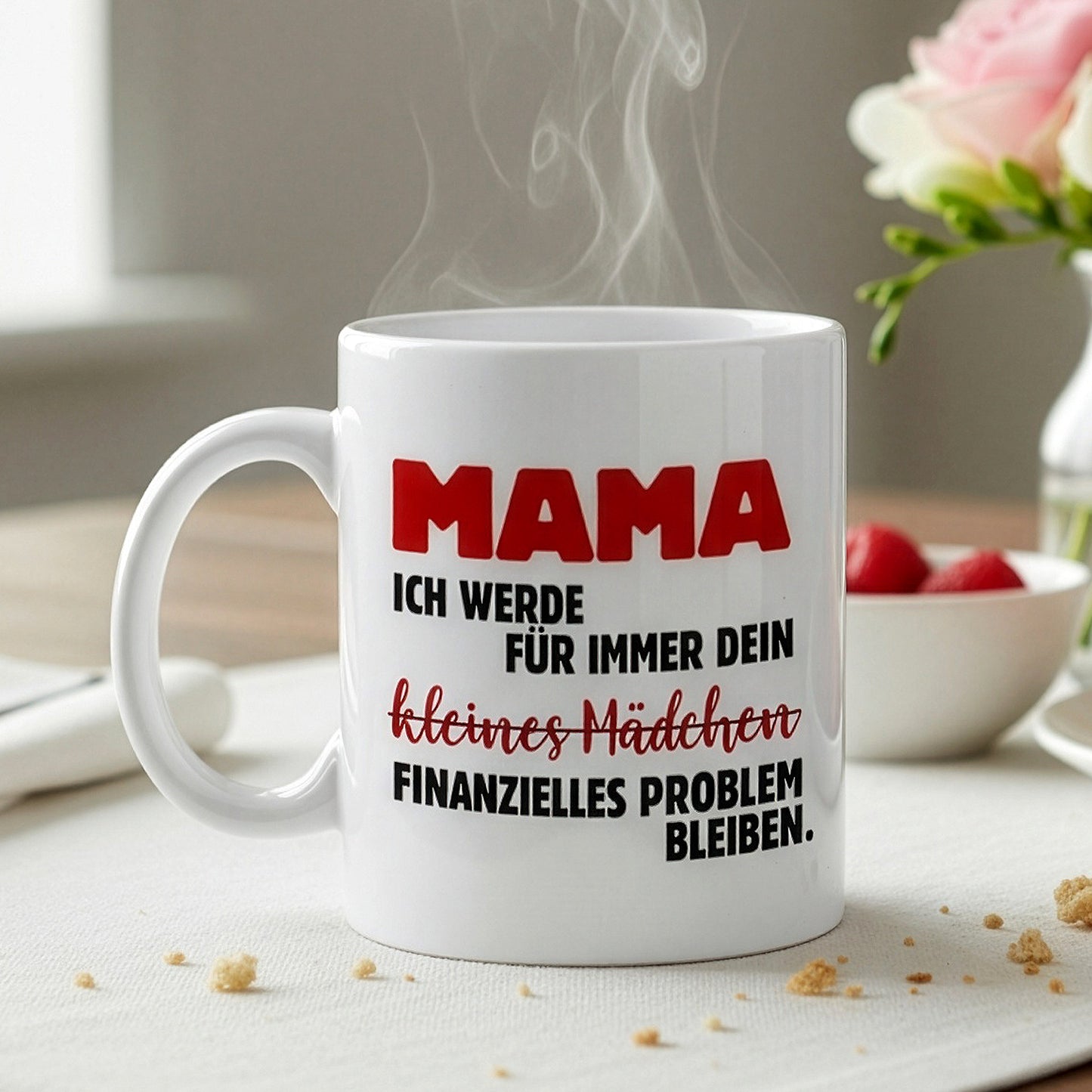 Keramiktasse für Mütter mit witzigem Spruch und durchgestrichener Schrift – ideal für Muttertag und Geburtstag