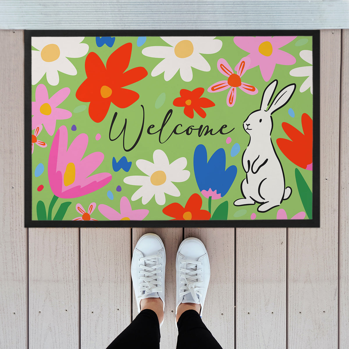 Oster Fußmatte mit Blumen & Hase