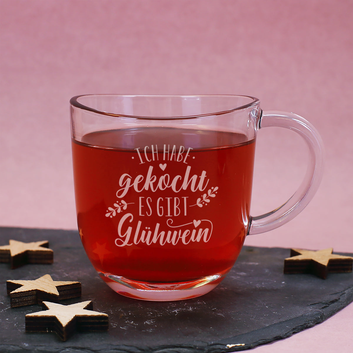 Glühwein Tasse aus Glas mit lustiger Gravur
