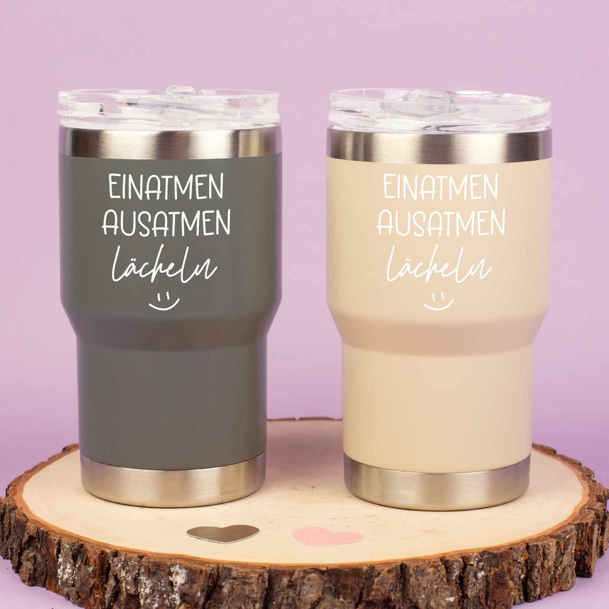 Thermobecher mit Spruch - Einatmen Ausatmen Lächeln