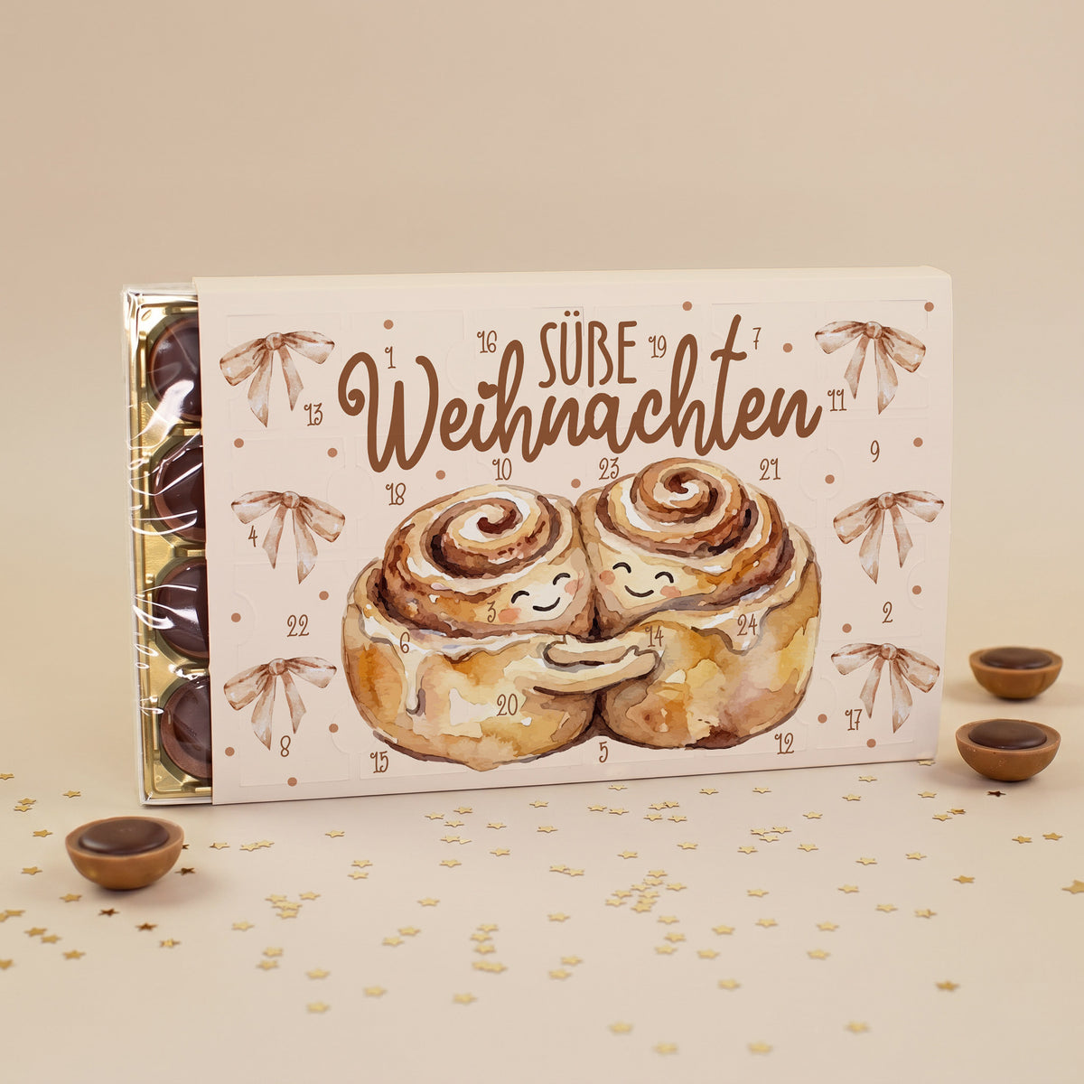 Toffifee Adventskalender „Süße Weihnachten“ mit zwei kuschelnden Zimtschnecken und 24 Türchen