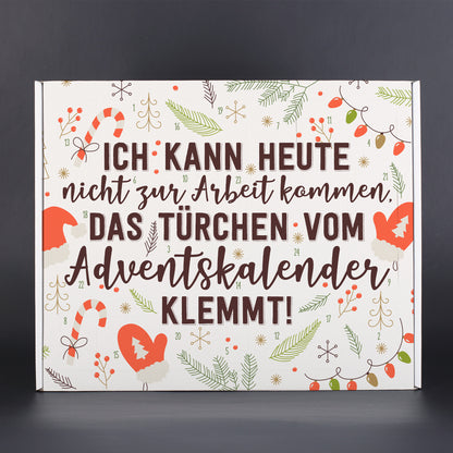 Lustiger Adventskalender mit Arbeitsspruch – Frontansicht