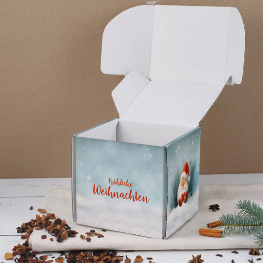 Offene quadratische Geschenkbox Weihnachten – Innenansicht der stabilen Verpackung