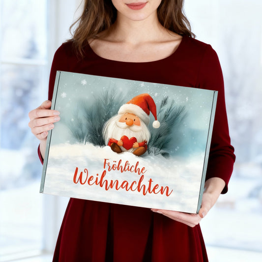 Geschenkbox 'Fröhliche Weihnachten' mit Wichtelmotiv | XL Geschenkverpackung für große Geschenke