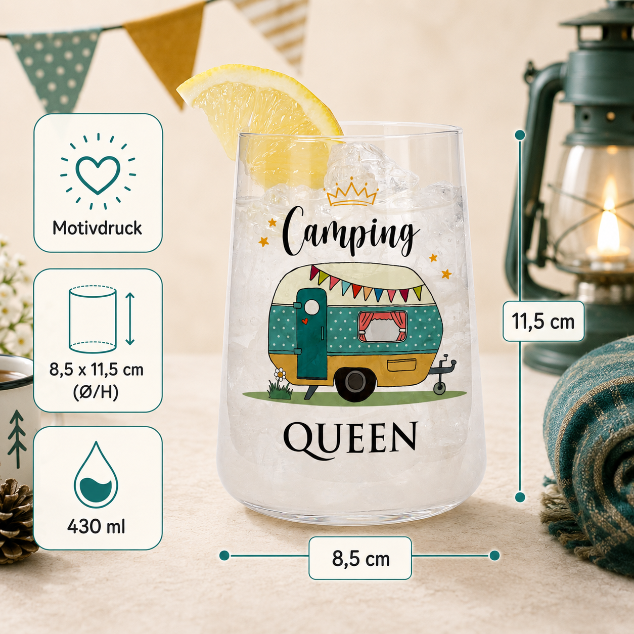Trinkglas als Geschenk für Camperinnen & Camping Urlaub