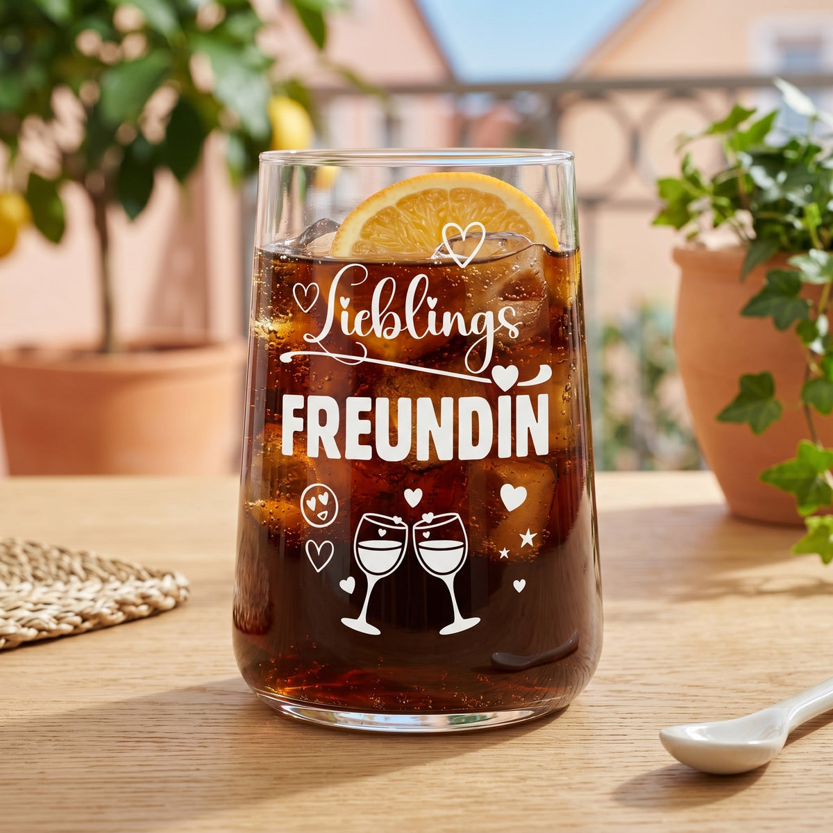 Trinkglas Lieblingsfreundin mit Herzmotiv als Geschenk für Freundin –