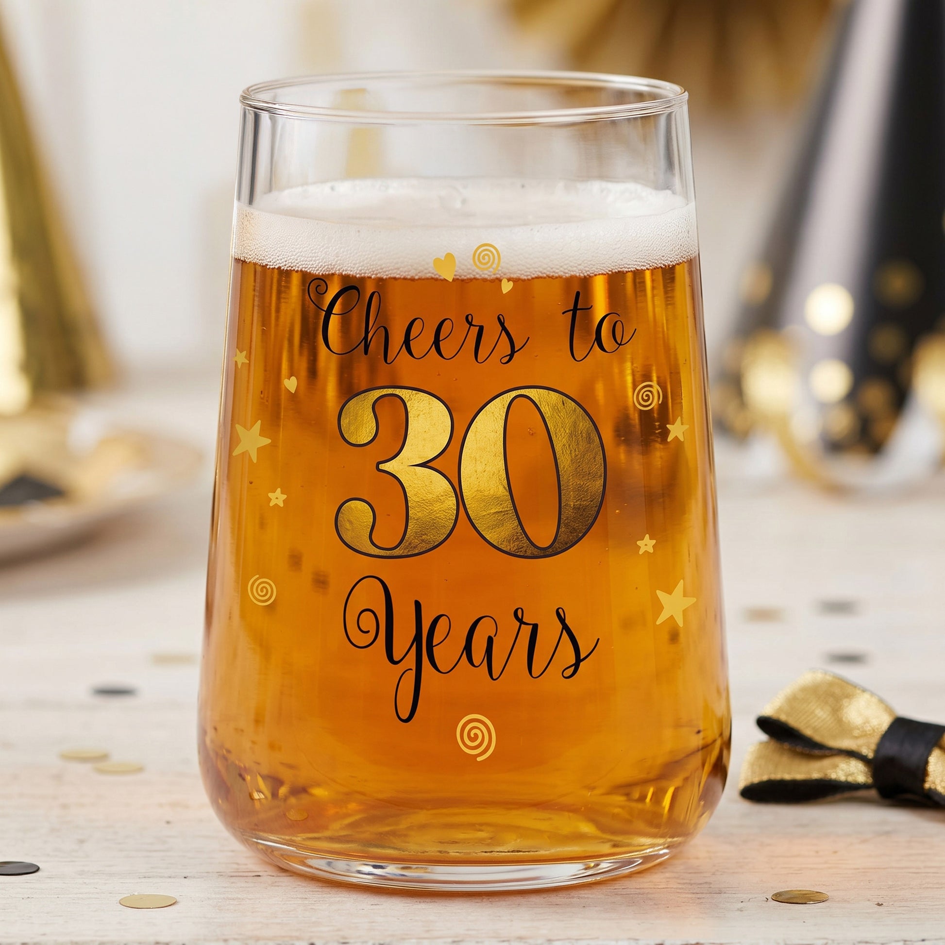 Bierglas oder Partyglas mit Cheers to 30 Years Design und goldfarbener 30