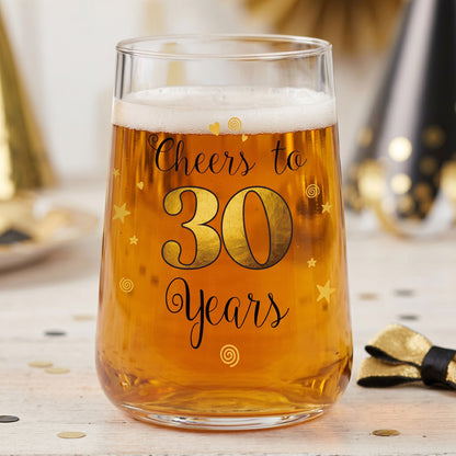Bierglas oder Partyglas mit Cheers to 30 Years Design und goldfarbener 30