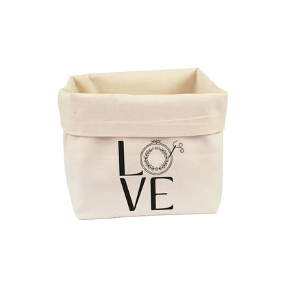 LOVE Stoffkorb für Garn, Häkelnadeln, Nadeln, Scheren und Handarbeitszubehör