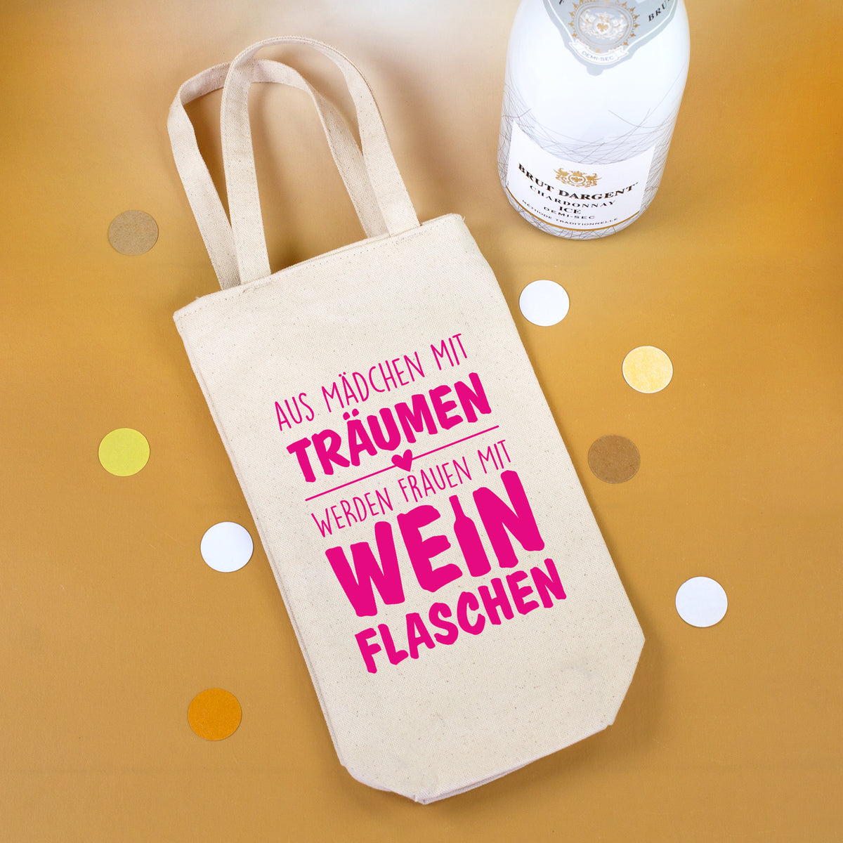 Baumwoll Flaschentasche für Frauen mit lustigem Wein Spruch als Geschenk zum Geburtstag oder JGA