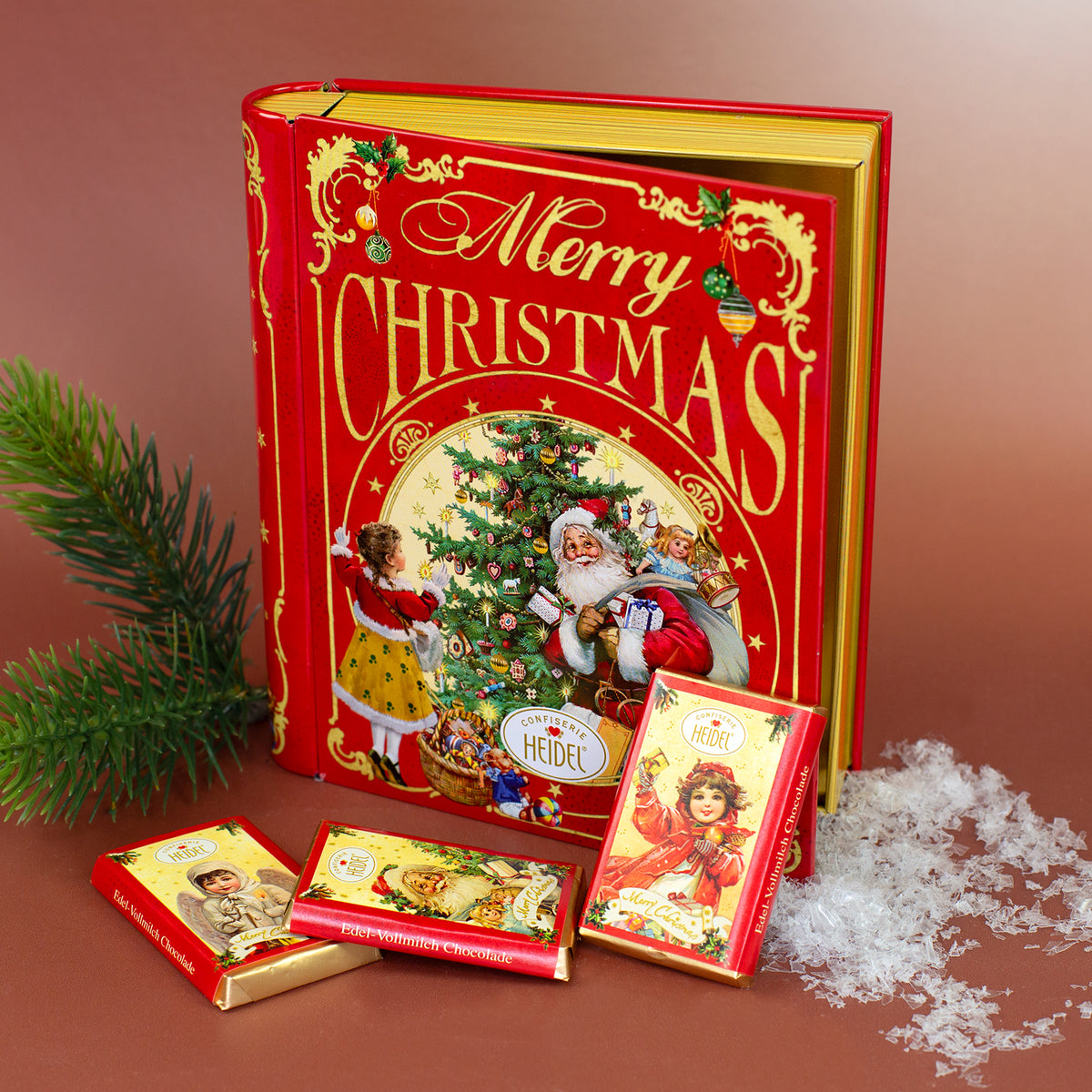 Heidel Schokoladenbuch Weihnachts-Nostalgie mit 80 g Vollmilchschokolade in nostalgischer Metalldose