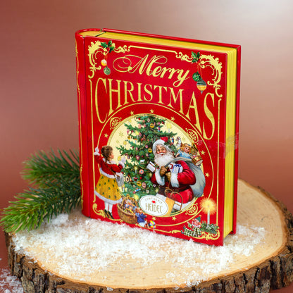 Geschlossenes Schokoladenbuch Weihnachts-Nostalgie mit Weihnachtsmann und Tannenbaum