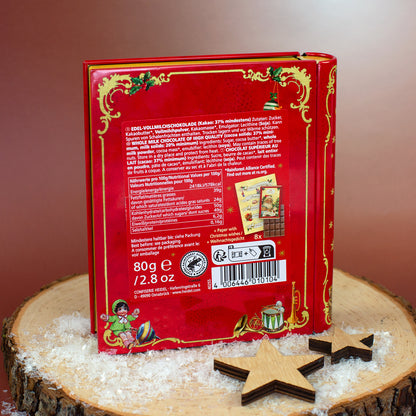 Rückseite des Heidel Schokoladenbuchs Weihnachts-Nostalgie mit Zutaten und Nährwertangaben