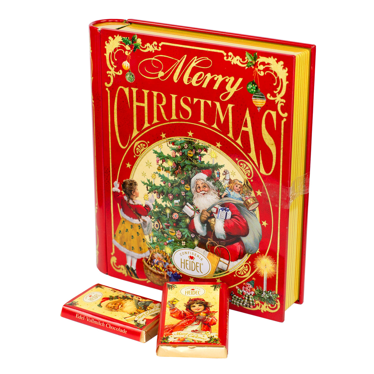 Heidel Schokoladenbuch Weihnachts-Nostalgie mit zwei einzeln verpackten Schokoladentäfelchen