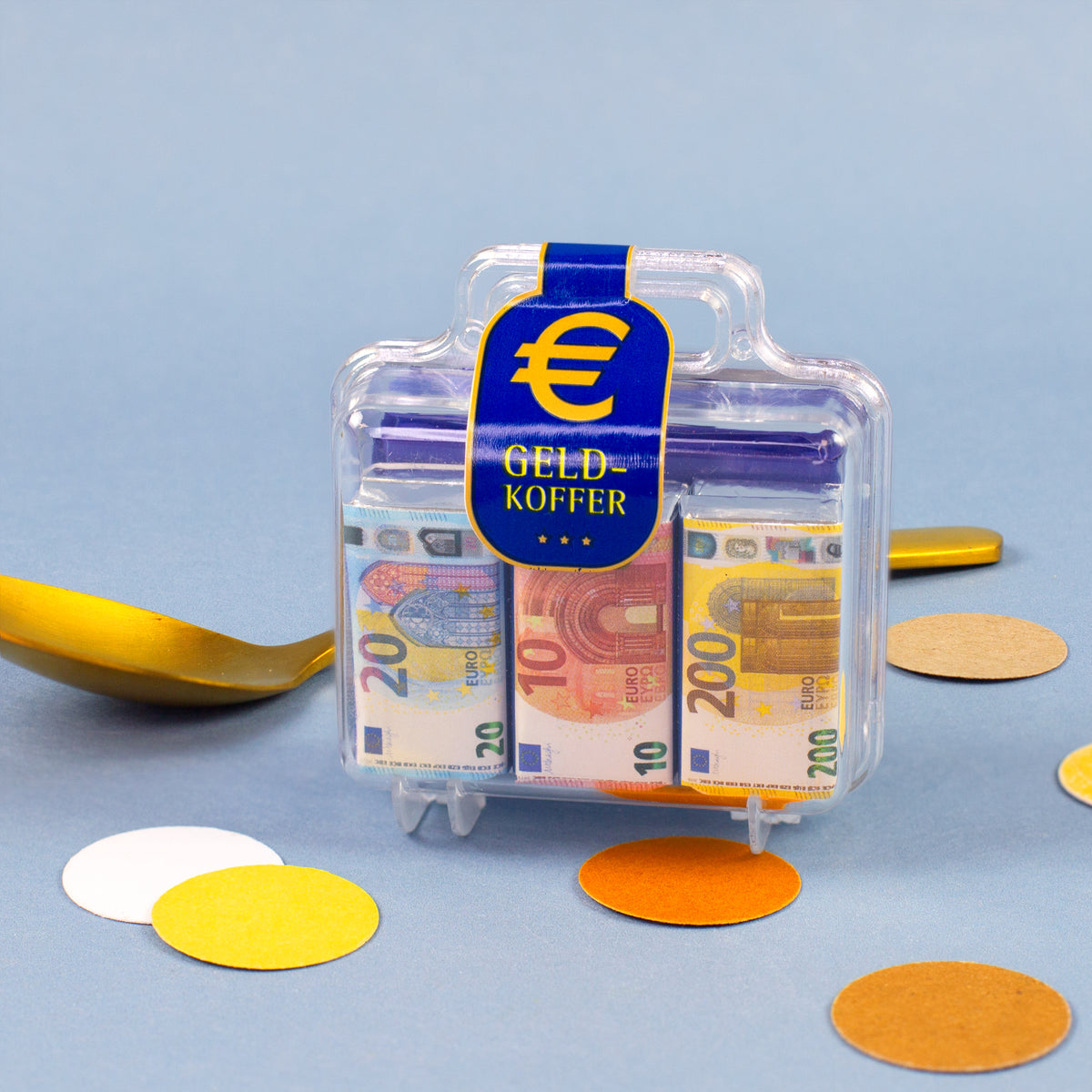 Mini Geldkoffer mit Euro Schokolade und transparentem Kunststoffkoffer