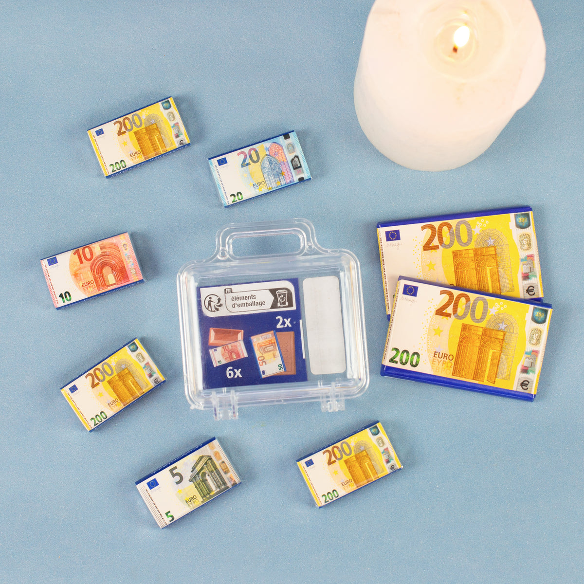 Euro Köfferchen mit Schokoladen Geldscheinen als Geschenkidee