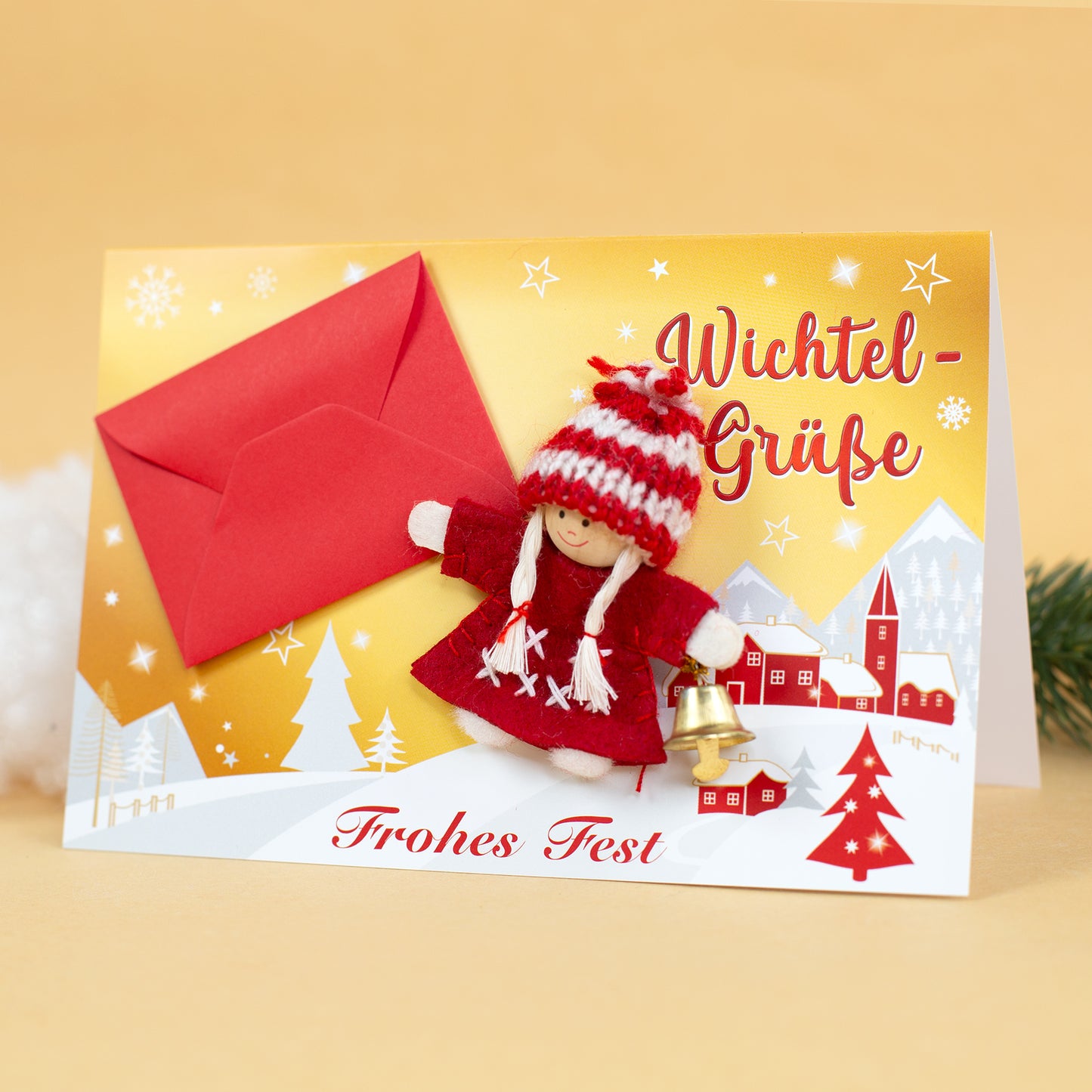 Wichtelkarte in Gold als Geldgeschenk | Weihnachtskarte