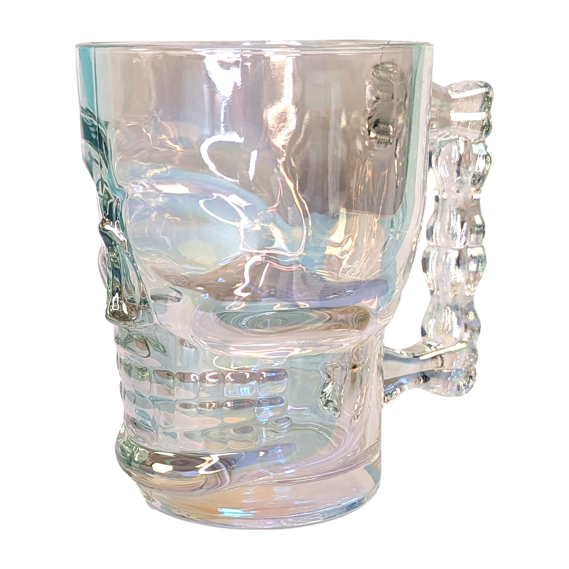 Freigestelltes Ansicht des Totenkopfglases mit irisierendem Effekt