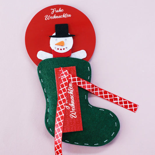 kleine Filzsocke mit Schneemann als Geldgeschenk