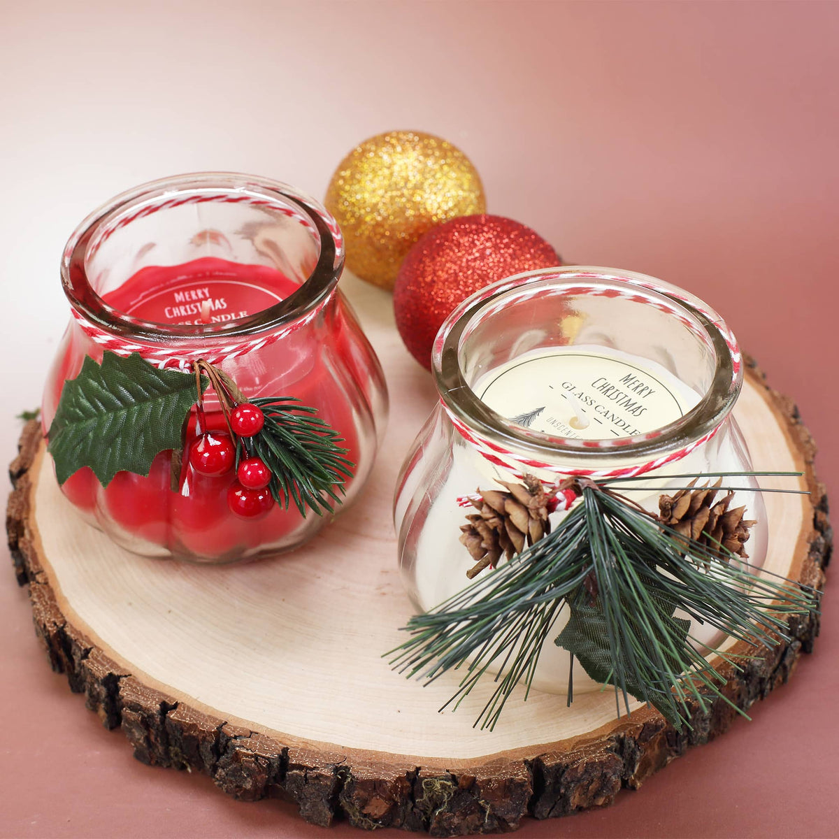 Kerze im Glas – Weihnachtsdeko mit Zweigen & Beeren –