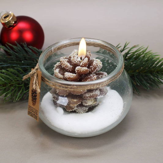 Kerze Tannenzapfen im Glas braun