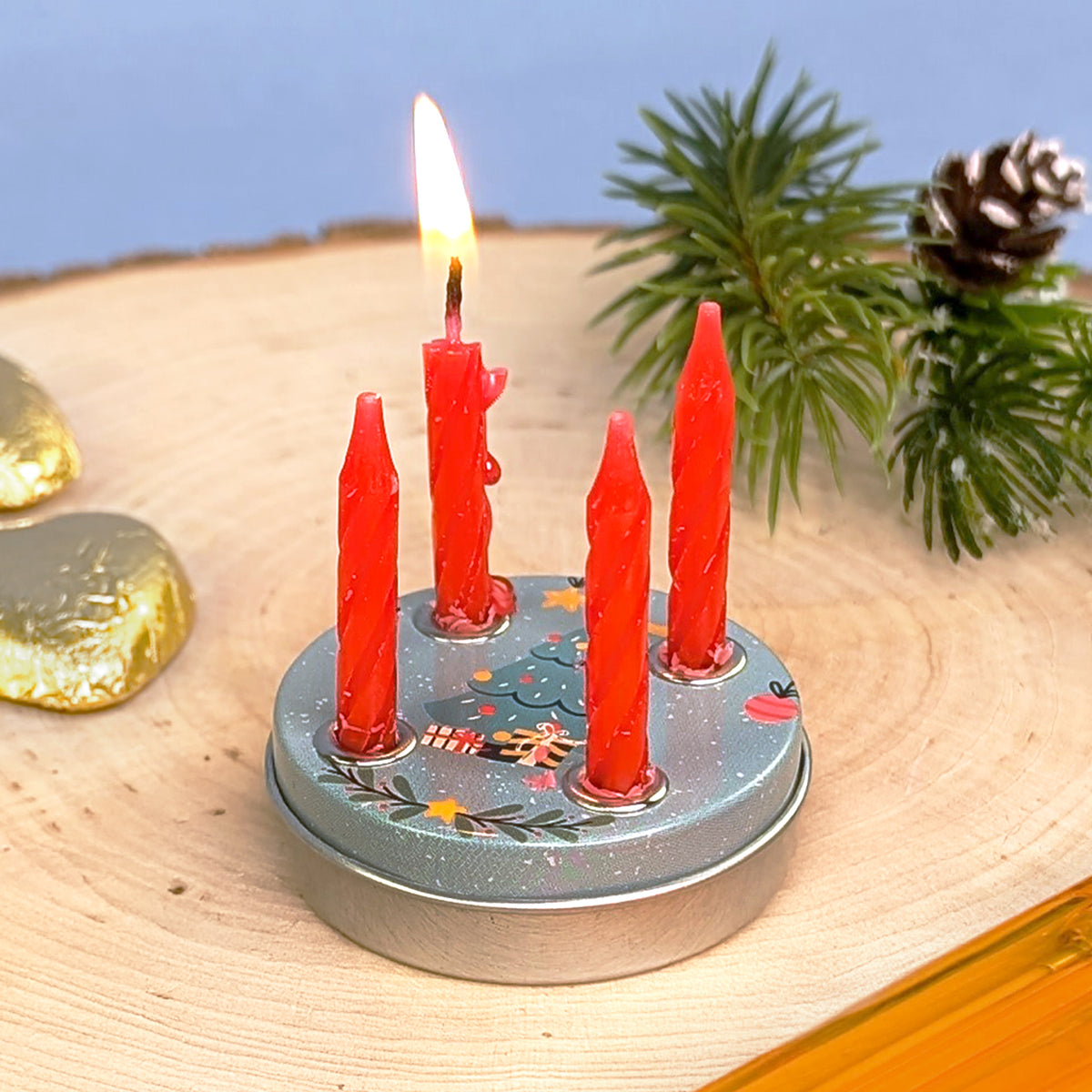 Mini Adventskranz zu Weihnachten mit verschiedenen Motiven ink. Kerzen –