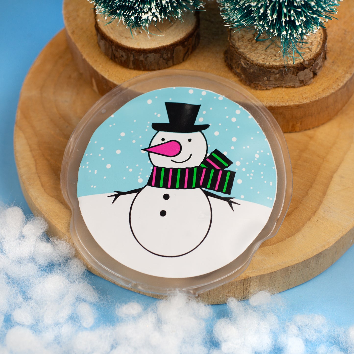 Handwärmer mit Schneemannmotiv und Schnee-Deko