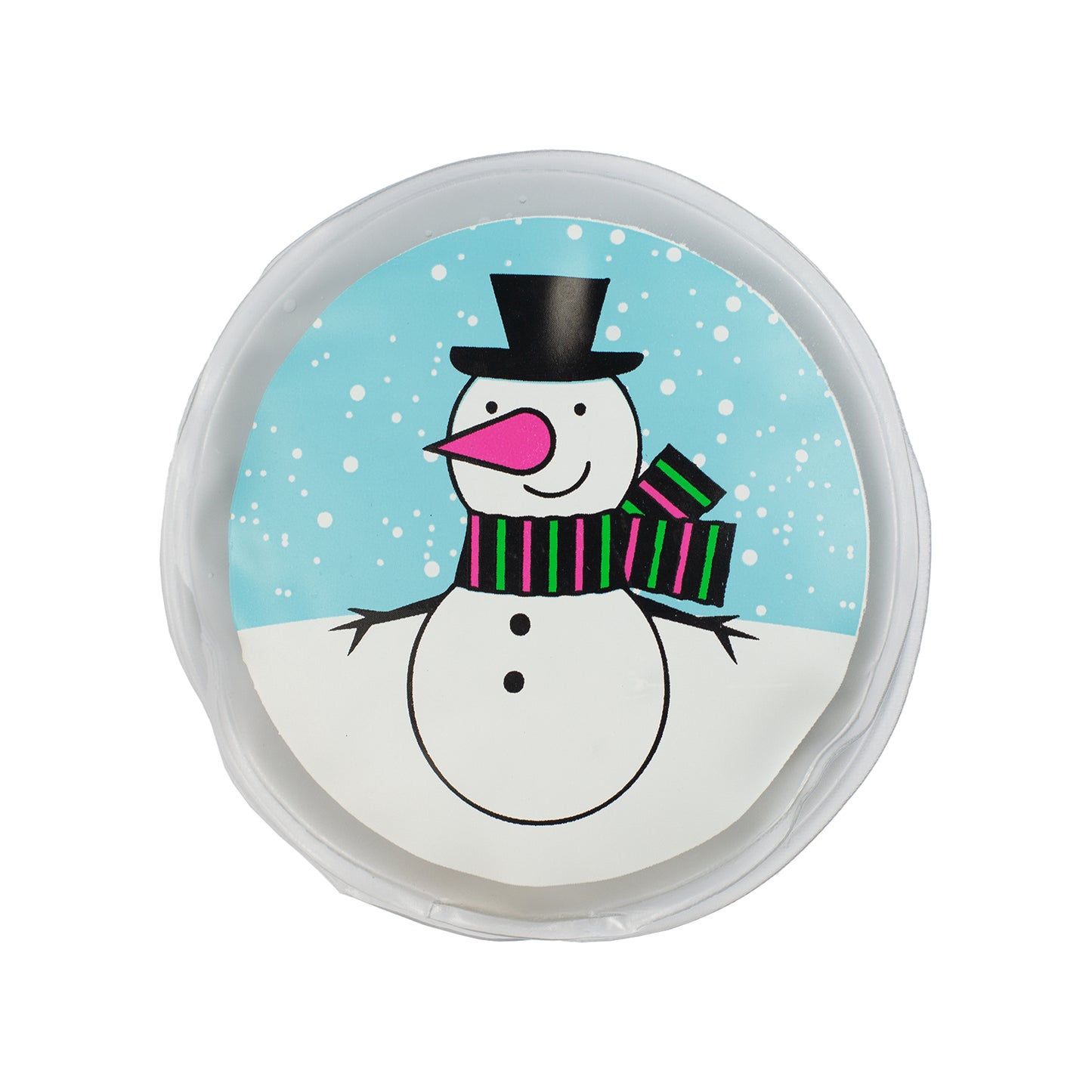 Freigestellter Schneemann-Handwärmer auf weißem Hintergrund