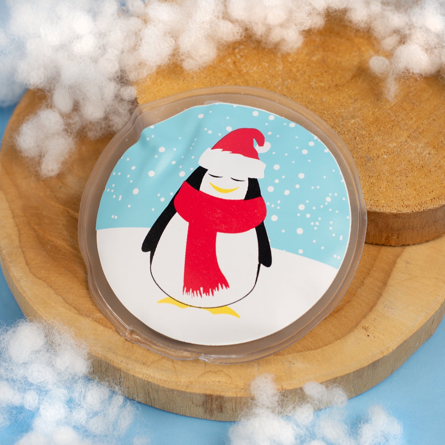 Handwärmer mit Pinguinmotiv und Schnee-Deko