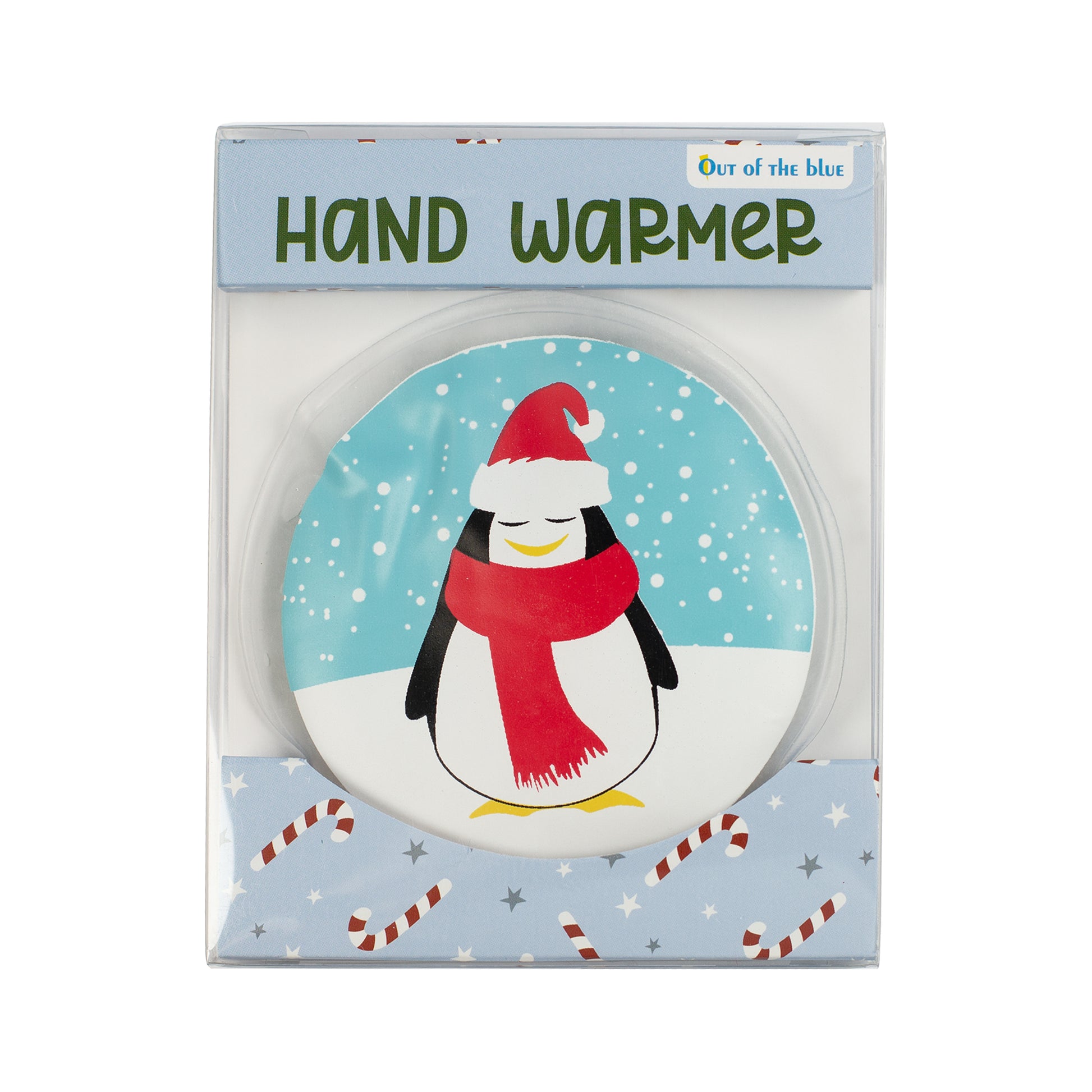 Pinguin-Handwärmer in Geschenkverpackung mit winterlichem Design